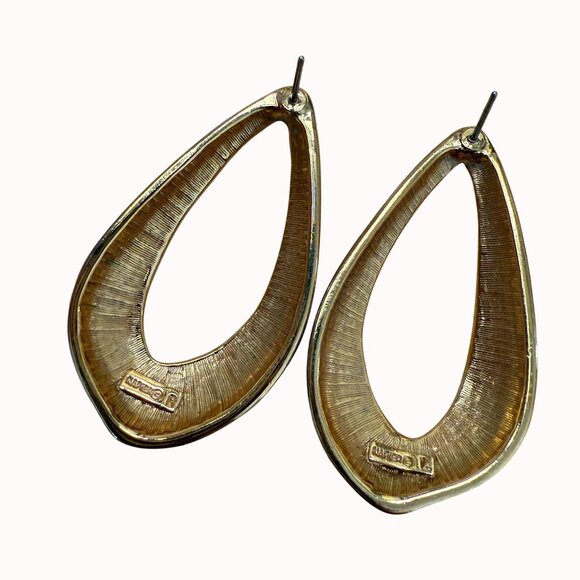 Vintage Napier Gold-Tone Open Teardrop Pierced Earrings 2.5" Long Jewelry 1980s - Picture 3 of 9